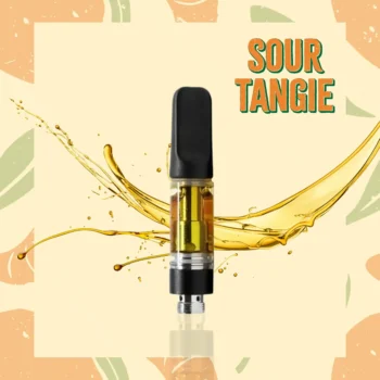 A vape cart of THCa strain sour tangie potent and pure cheap thca carts