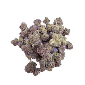 a pile of green and purple hemp flowers